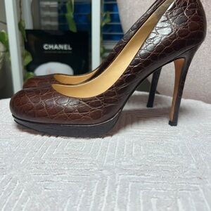 Ann Taylor Chocolate Croc-Embossed Heels